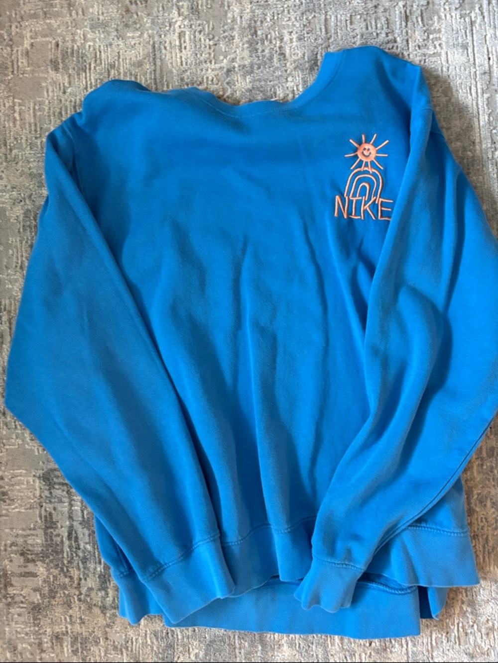 Nike Men’s Bright Blue Crewneck Sweatshirt with Orange Graphic